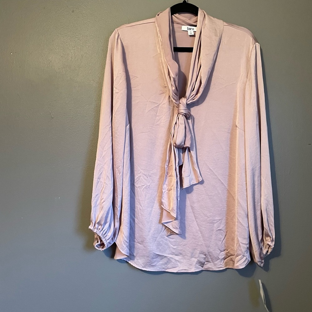 NWT Bar III Sz 1X Womens Blush Tie-neck Blouse Work 3/4 Sleeve Top Shirt Ret $89